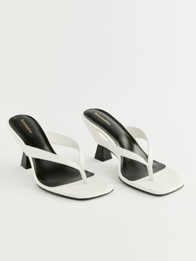 Reformation White Square-Toe Thong Wedge Block-Heel Sandals Size 7.5